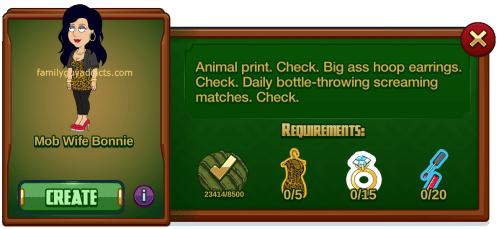 Mob Wife Bonnie Menu Information