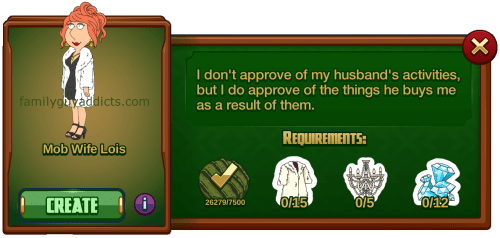 Mob Wife Lois Menu Information