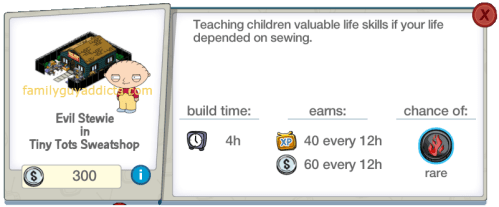 Evil Stewie Tiny Tots Sweatshop Menu