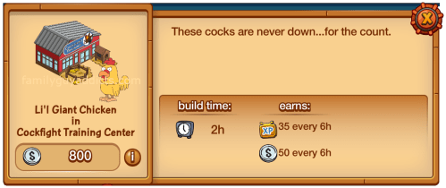 Cockfight Training Center w Li'l Giant Chicken Menu